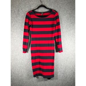 Lauren Ralph Lauren Women Small Red Navy Striped Long Sleeve Ribbed Dress